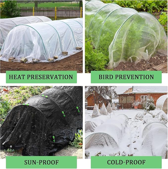 10 X 6.5FT 75% Garden Shade Cloth with Hoops, Plant Shade Cloth Garden Greenhouse Grow Tunnel for Heat Protection, Raised Bed Row Cover Black Netting Tarp for Outdoor Outside Patio Chicken Coops