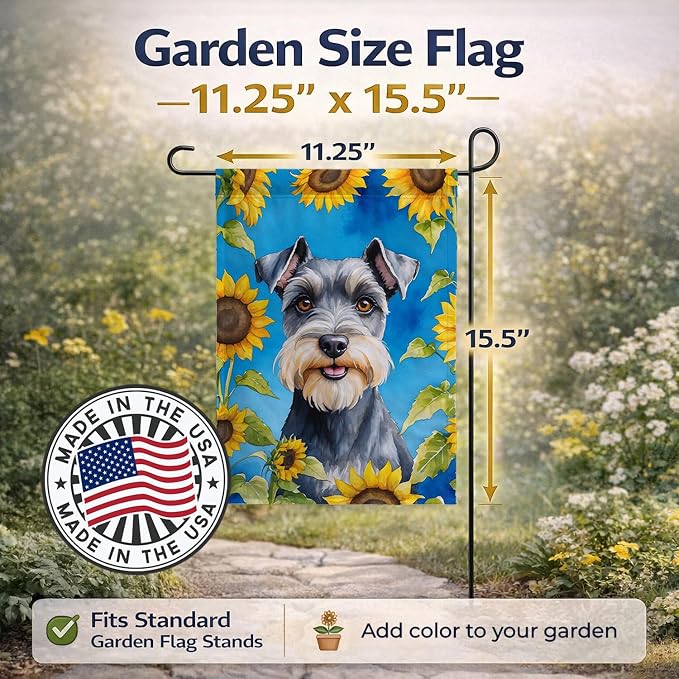 Caroline's Treasures DAC6156GF Schnauzer in Sunflowers Garden Flag Mailbox Flag Decorative Yard Flag Banner Outside Patio Artwork Yard Flower Beds, Garden Size, Multicolor