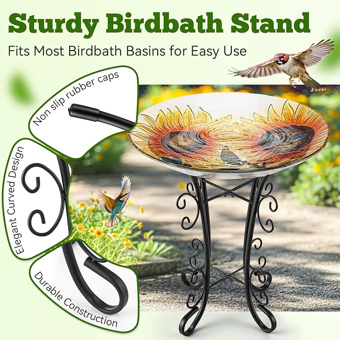 Outdoor Metal Bird Bath Stand, Sturdy Birdbath Bowl Stand, 16 Inch, Fade and Weather Resistant, Outdoor Decoration for Glass BirdBaths, Garden Yards Lawn (Ornate)