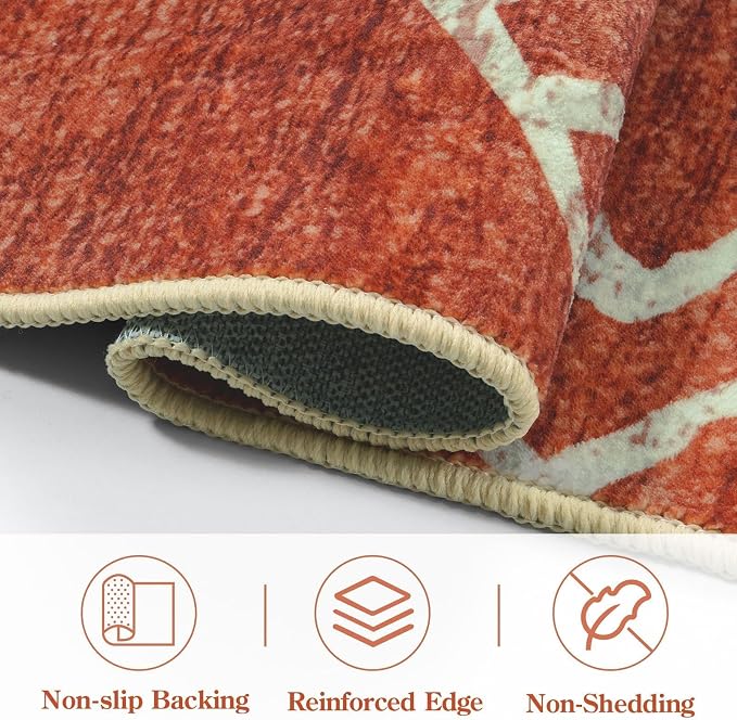 LIVEBOX Western 5x7 Area Rug, Washable Orange Rugs for Living Room Bedroom, Soft Non Slip Moroccan Tribal Rug Geometric Boho Area Rugs Diamond Carpet for Dining Room Home Office Decor (Brick Red)