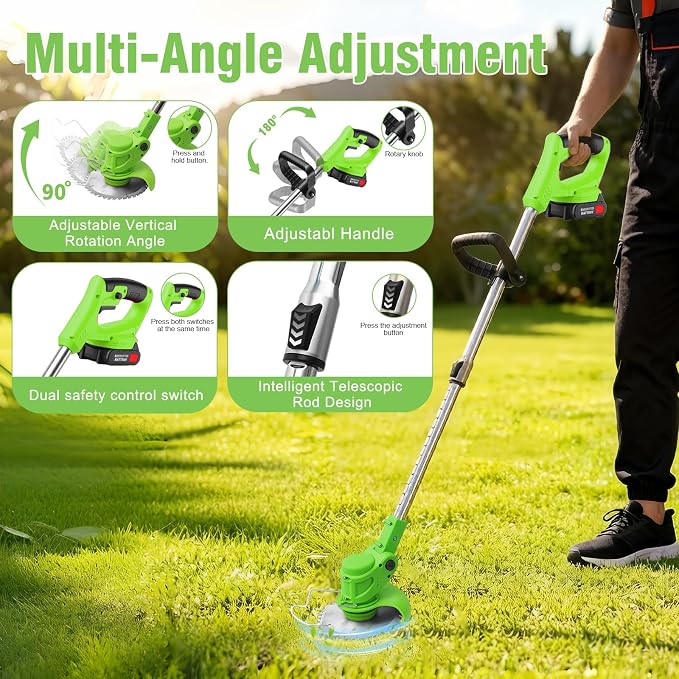 3-in-1 Cordless Weed Wacker, 24V Battery Powered Grass Trimmer Electric Brush Cutter Lawn Edger with 2 Pack 2000mAh Batteries for Garden Yard Pruning Yard