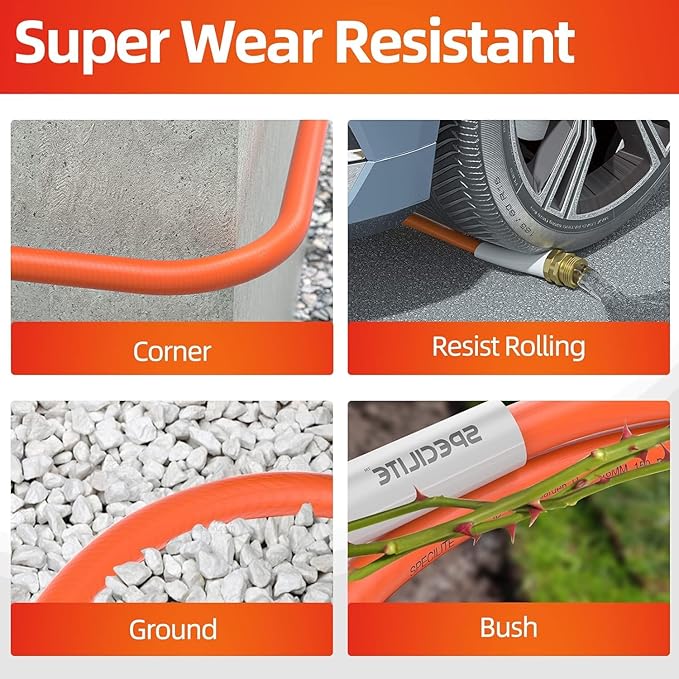 SPECILITE Garden Hose 100 ft x 3/4 in Heavy Duty, Flexible and Kink Resistant, All Weather Water Hose with 3/4" Solid Brass Fittings - for Backyard, Lawn, Car Washing & Outdoor Cleaning