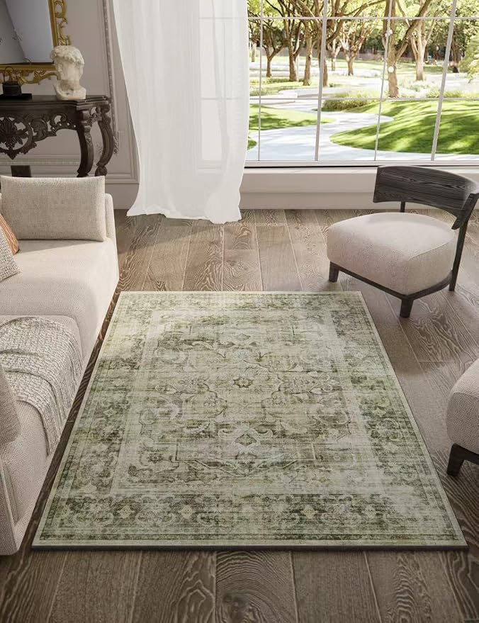 3x5 Washable Area Rug for Bedroom: Boho Entryway Rug with Non Slip Backing Low Pile Soft Faux Wool Small Throw Rugs for Living Room Kitchen Home Office Dorm Foyer Nursery Entrance Enytry Indoor