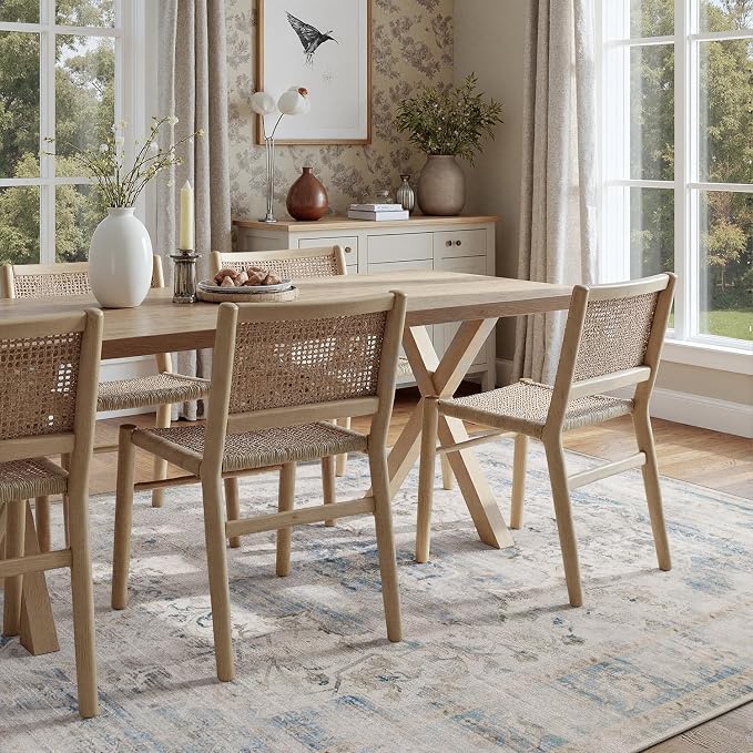 DCX Washable 4x6 Blue Rug Stain Resistant Distressed Vintage Rug | Kid & Pet Friendly with Rubber Back Non Slip Soft Low Pile Large Carpet for Living Room, Bedroom, Home Office
