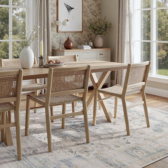 DCX Washable 8x10 Blue Rug Stain Resistant Distressed Vintage Rug | Kid & Pet Friendly with Rubber Back Non Slip Soft Low Pile Large Carpet for Living Room, Bedroom, Home Office