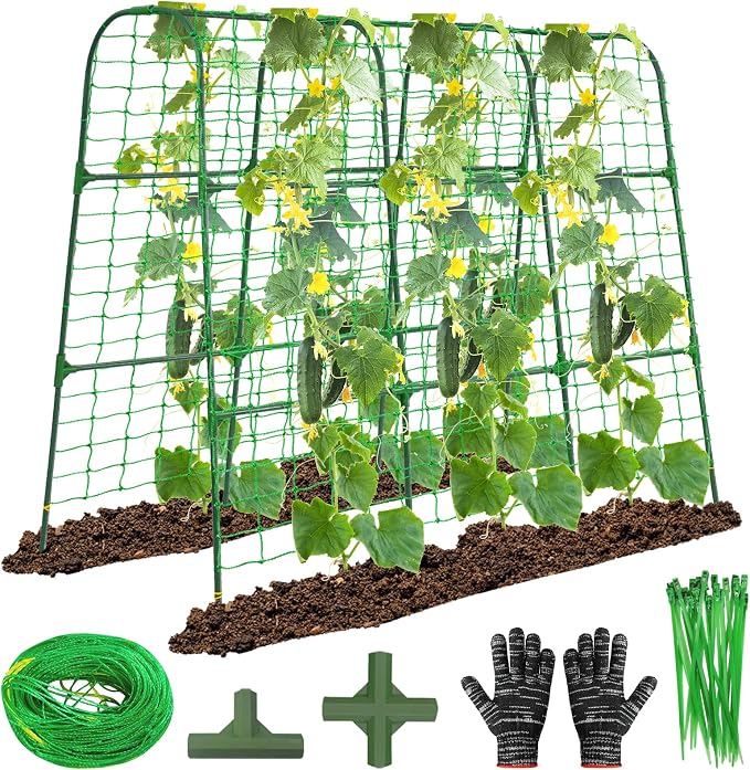 OTOSUNNY Cucumber Trellis, 50x48 inch Garden Arch Trellis for Climbing Plants Outdoor, Rustproof Metal Plant Support Vegetable Vine Tomato Cage Bean Pea Cucumber Trellis for Raised Garden Bed, Green