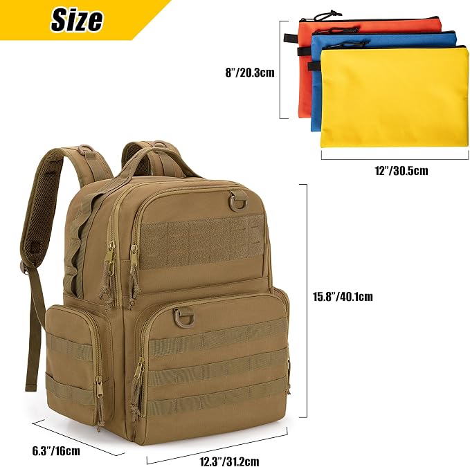Rexmica Tool Bag Backpack for Men with 3 Tool Pouches, Heavy-Duty Tool Storage Organizer Bag with Padded Shoulder & Waist Support, Tactical Work Tool Bag for Electrician, Repairman, HVAC Techs, Khaki