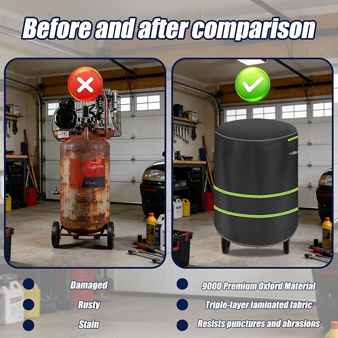 Upright Air Compressor Cover, 600D Heavy Duty Waterproof Air Compressor Cover, Suitable for 20-30 Gallon Vertical Air Compressors and Other Air Compressor Covers of the Same Size (Black)