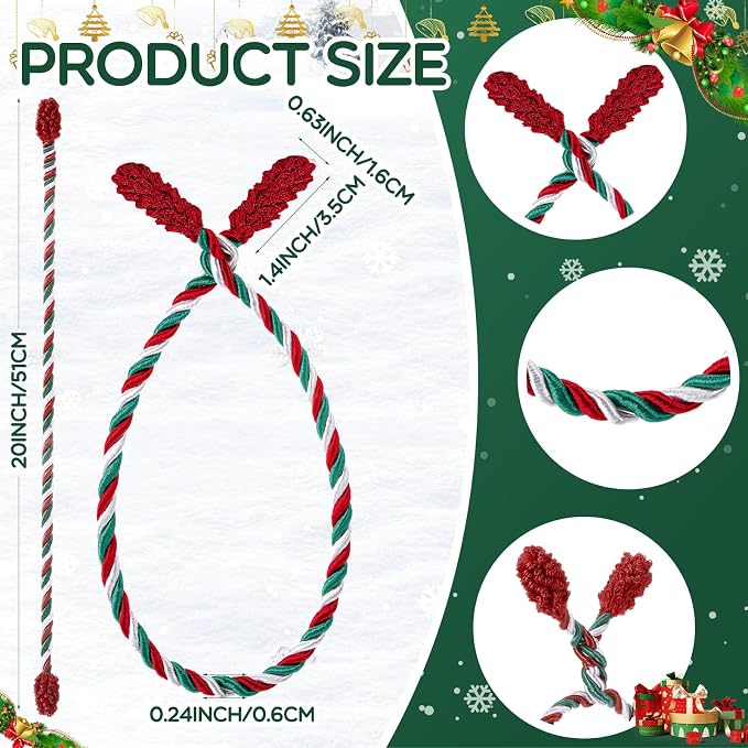Zhengmy 8 Pcs 20 Inches Christmas Garland Ties Christmas Decorative Twist Ties for Banister Reusable and Flexible Twist for Xmas Home Decorations Holiday Craft Wrapping (Red Green White)