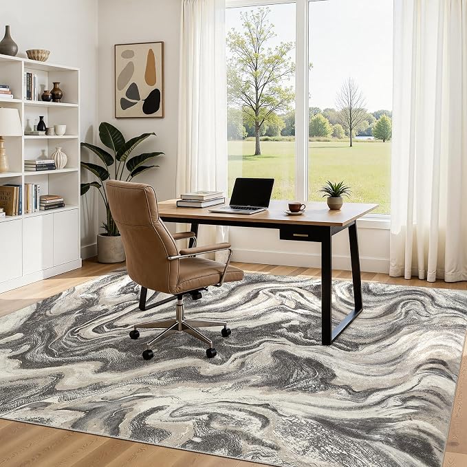 DMOYEST 5x7 Area Rug for Living Room Washable Abstract Indoor Carpet | Neutral Modern Low Pile Rugs Kid & Pet Friendly Soft Thin Carpet for Bedroom Dining Room and Office - Ash Grey