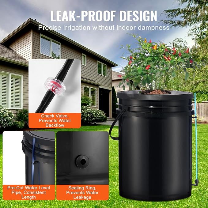 VEVOR DWC Hydroponic System, 5 Gallon 8 Buckets, Deep Water Culture Growing Bucket, Hydroponics Grow Kit with Pump, Air Stone and Water Level Device, for Indoor/Outdoor Leafy Vegetables