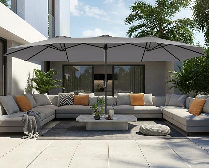 SUPERJARE 15FT Outdoor Umbrella for Patio, Double sided Pool Umbrellas with Fade Resistant Canopy, Large Table Umbrella for Deck, Market, Backyard - Gray(No Base)