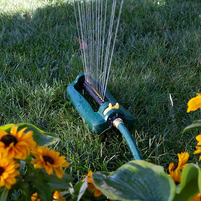 Melnor 65148AMZ Turbo Oscillating Sprinkler, Covers Up to 2,800 Sq. Ft., Adjustable Watering Range, InfinityDrive Turbo Motor, Quick Connect Bundle, Green, Yellow