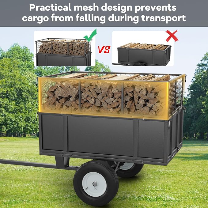 Heavy Duty 750LB Capacity Steel Dump Cart Trailer for ATV, 17 Cu.Ft Utility Garden Wagon, 2 Wheels, Durable Tow-Behind for UTV, Lawn Mower, Tractor, Landscaping