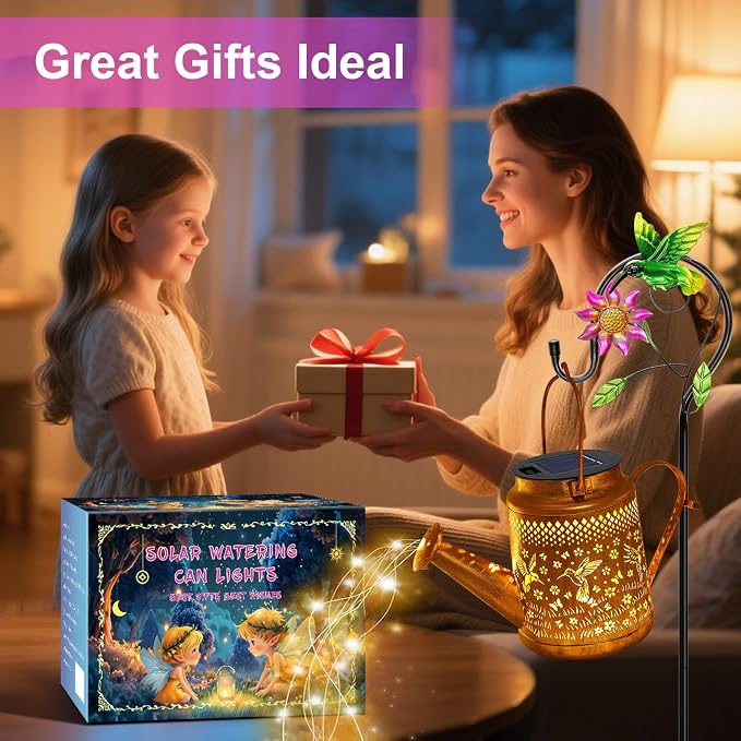 VOOKRY Solar Lights Outdoor Waterproof, Hummingbird Retro Metal Solar Watering Can Lights, Gifts for Women Mom Grandma Birthday, Hanging Lantern Decorative Garden Decor for Outside Yard Lawn Patio