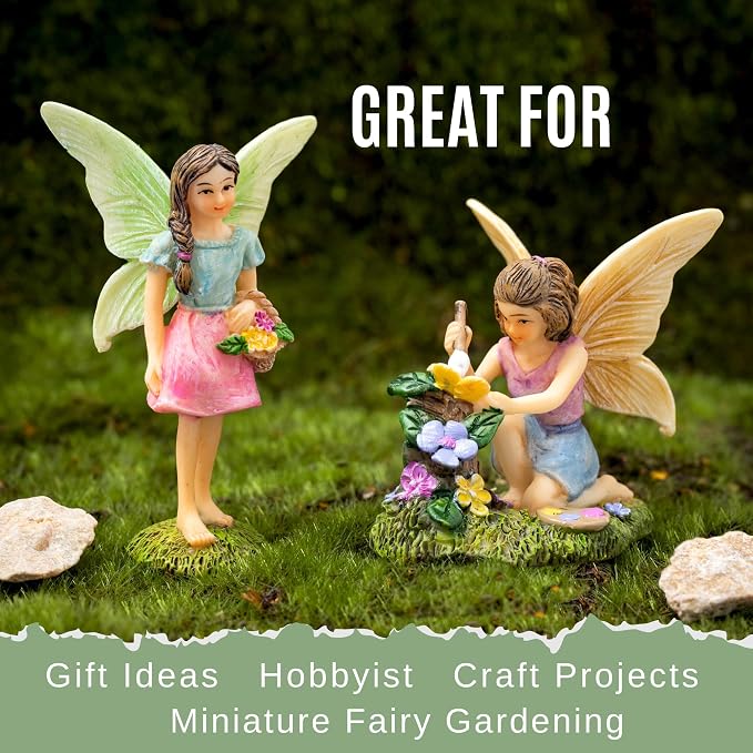 PRETMANNS Fairies for Fairy Garden - Colorful Accessories for an Indoor or Outdoor Miniature Garden - an Adorable Figurine Kit - 2 Pieces