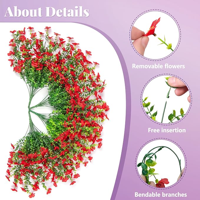 Ammyoo Artificial Fake Hanging Flowers with Basket for Outdoor Spring Decoration, Faux Silk Daisy Flower Real Touch Hanging Plants UV Resistant for Outside Porch Patio Garden Yard Home Decor(Red)