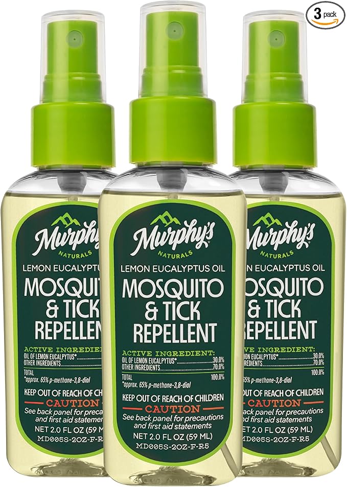 Murphy's Naturals Mosquito & Tick Bug Repellent Spray, 2 fl oz (Pack of 3) | 30% oil of lemon eucalyptus, EPA-registered & DEET-free*; 2 fl oz pump 3-pack protects skin & gear up to 6 hours