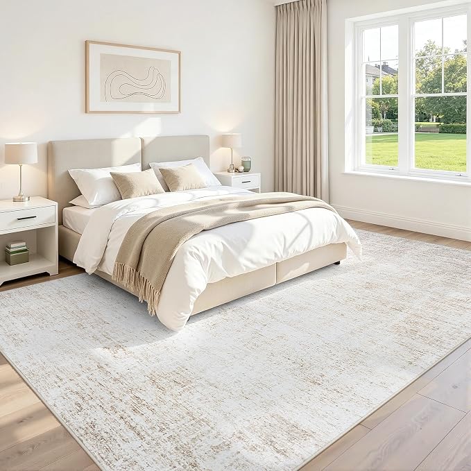 8x10 Area Rugs for Living Room Large Washable Beige Non-Slip Rug | Abstract Modern Neutral Rug,Soft Low Pile Non Shedding,Cream Rugs,Indoor Carpet for Bedroom Nursery Dining Table Farmhouse