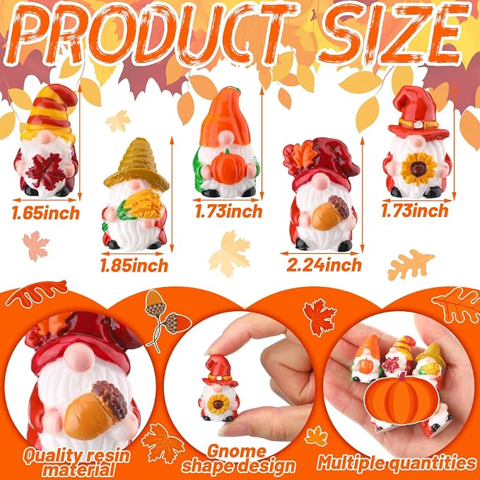 80 Pcs Thanksgiving Gnomes Bulk Miniature Thanksgiving Gnomes Figurines to Hide Fairy Resin Statues Pumpkin Maple Leaves Tiny Statues Gift Harvest Table Decorations for Patio Garden Landscape