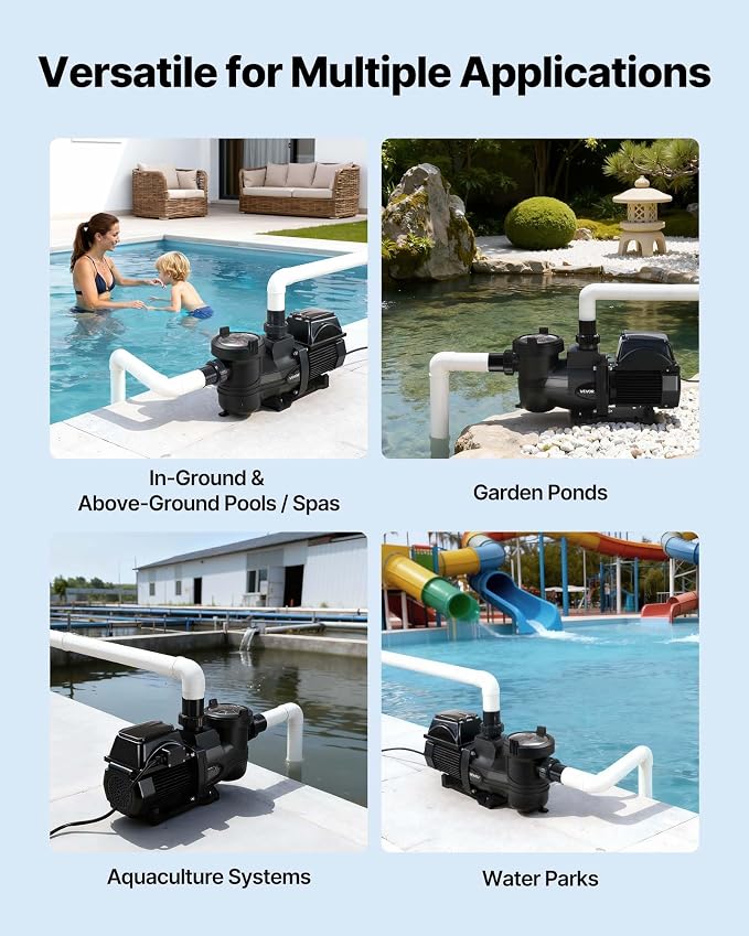 VEVOR Variable Speed Pool Pump 1.5HP AC 220-240V 132 GPM In/Above Pool Pump | for Inground Above Ground Swimming Pool, Powerful Self Priming, APP Remote Control, with Filter Basket, Programmable Timer