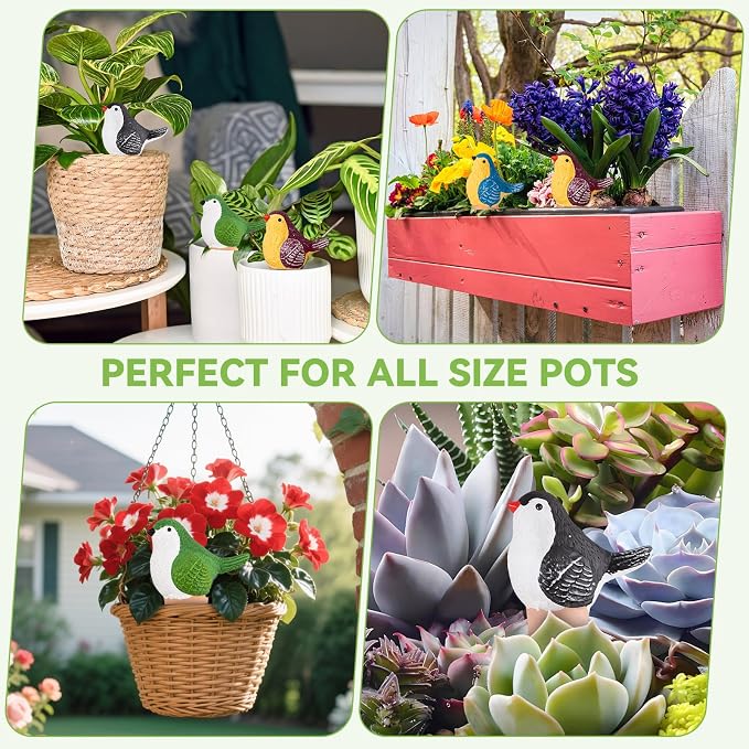 Yeswhat Self Watering Plant Spikes 4 Pack, Terracotta Automatic Plant Waterer for Indoor Outdoor Plants, Slow Release Watering Stakes, Vacation Plant Watering Devices for Potted Plants Garden(Bird)