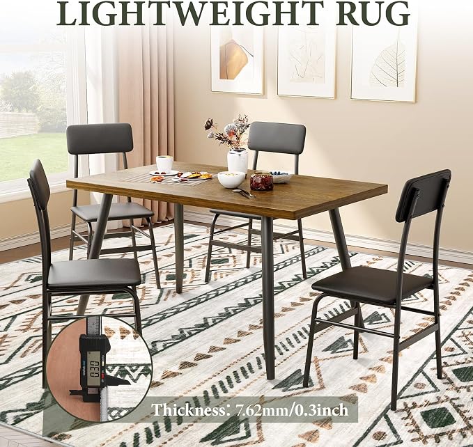 Area Rug 4x6 Geometric Rug: Washable Boho Moroccan Rugs Soft Farmhouse Rug, Modern Neutral Stain Resistant Indoor Floor Carpet for Living Room Bedroom Dining Table Nursery(Brown Green,4'x6')