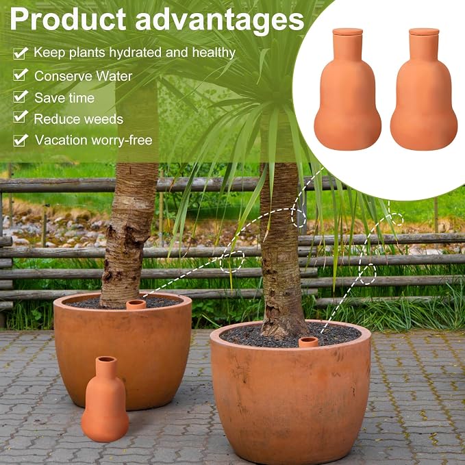 Blushtier 2 Pcs Olla Terracotta Watering Globes 6.3 Inch Olla Self Watering Pot with Lid Clay Plants Self Irrigate System Plant Irrigation Insert Spikes for Indoor Outdoor