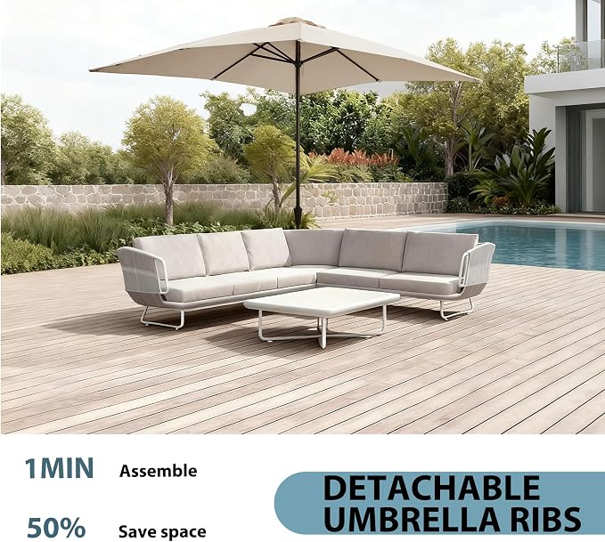 8x10FT Rectangular Patio Umbrella with Crank Lift for Garden,UV Protection Outdoor Umbrella for Deck,Pool and Yard,White