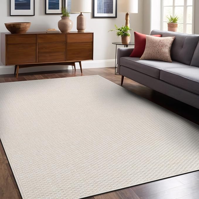 Luul Home Easy Jute Rugs 9x12 White Color Living Room Indoor Outdoor Area Rug for Patio Farmhouse and Kitchen Rug High Traffic Easy to Clean Washable Solid Boho Woven Design Outside Carpet (9 x 12)