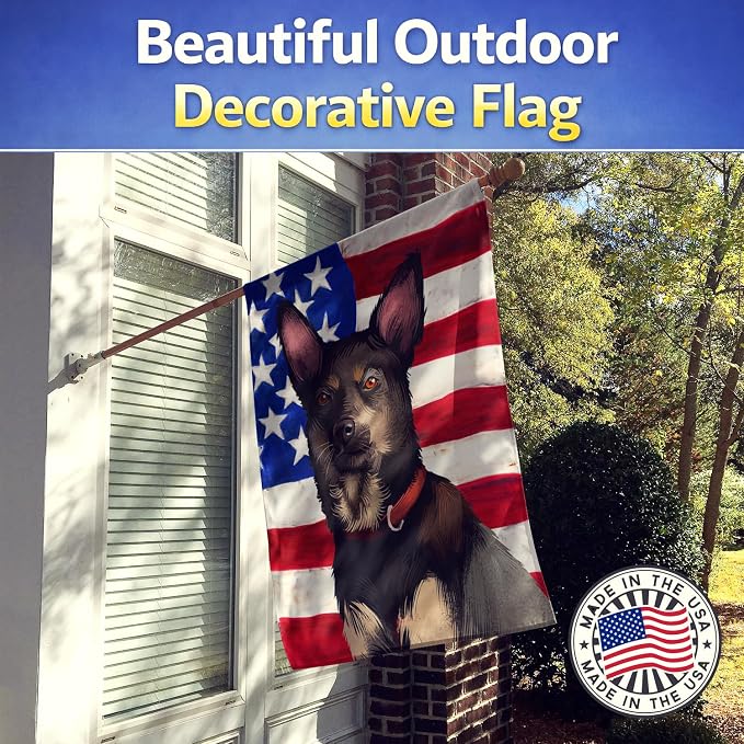 Caroline's Treasures CK6411CHF Australian Kelpie American Flag House Flag Large Porch Sleeve Pole Decorative Outside Yard Banner Artwork Wall Hanging, Polyester, House Size, Multicolor