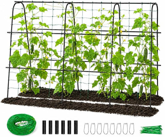 FOLLOOK Cucumber Trellis for Raised Garden Bed, Rustproof Metal Garden Arch Trellis for Climbing Plants Support Outdoor Fruit Grape Vine Vegetable Tomato Bean Pea Trellis, 63x48inch, Black