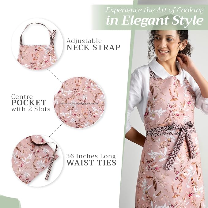 Maison d' Hermine Aprons for women with Pocket 100% Cotton (27.50"x31.50") | Adjustable Neck Strap & long ties Apron Men Chef Wedding Cooking Gardening Server Maid