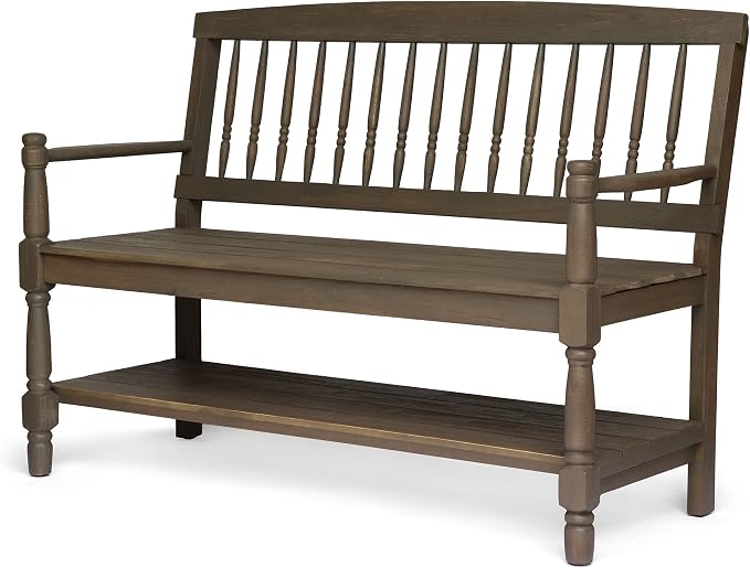 Christopher Knight Home Great Deal Furniture Christopher Knight Home Cody Outdoor Acacia Wood Bench with Shelf, Gray Finish