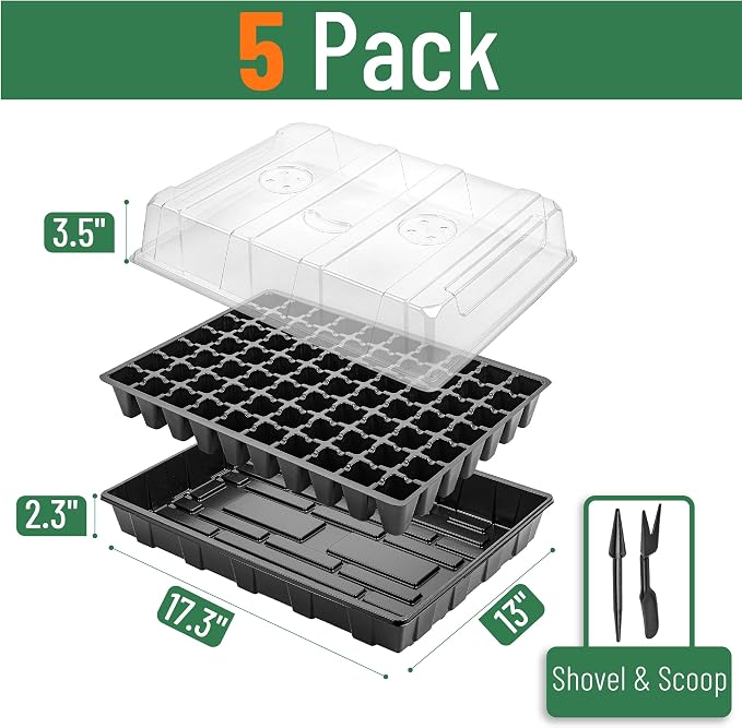 Mr. Pen- Seed Starter Tray Kit, 5 Pack, Total 350 Cells | Durable Plant Germination Trays with Humidity Vented Domes and Bases, Ideal for Seed Starting