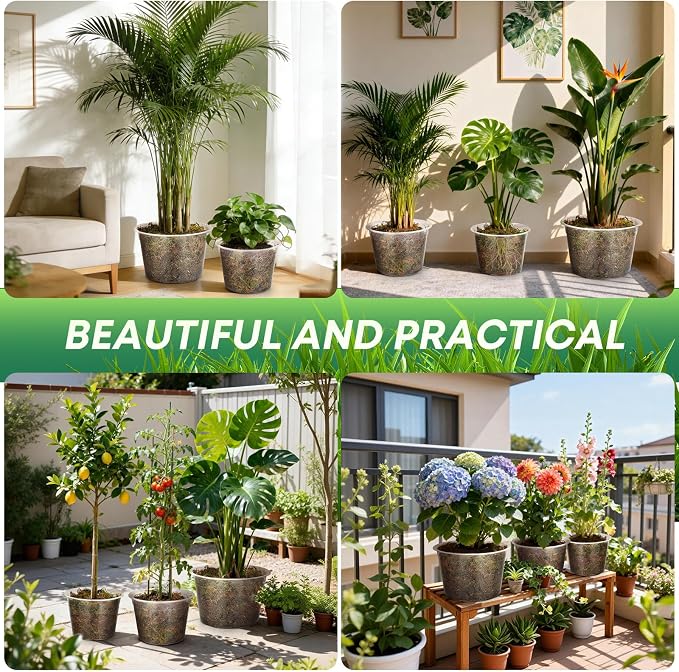 5 Pack 12 Inch Large Clear Nursery Pots with Drainage Hole, Plastic Plant Pots for Seedlings Flowers Vegetable, Indoor Outdoor Gardening, Used as Liners Inside Decorative Pots (12 Inch)