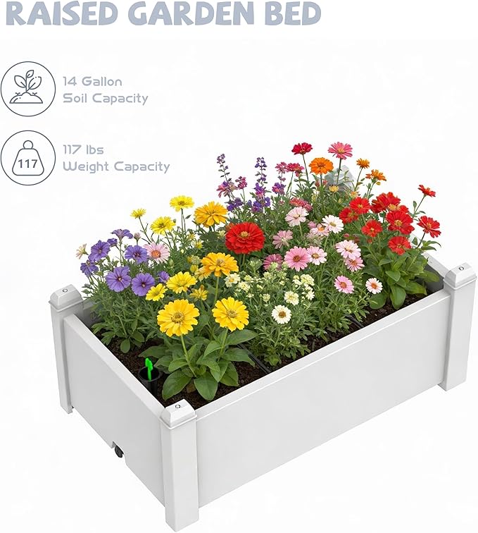 Vixzen Outdoor Resin Raised Planter Box, Rot-Resistant Non-Cracking, Divisible with Drainage Plug for Vegetables, Herbs,Flowers, Fit for Patio,Yard,Balcony (Gray, 30.04 * 17.72 * 12.6)