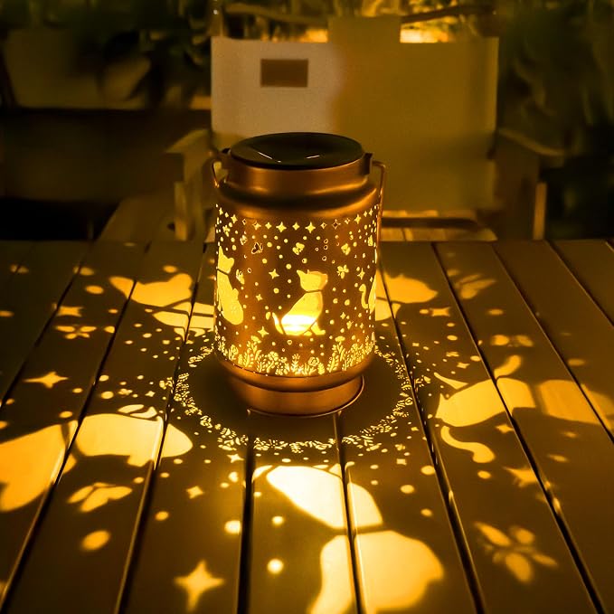 Cat Solar Lanterns Outdoor Waterproof, Cat Gifts for Women Mom Grandma, Hanging Solar Lights for Yard, Patio, Lawn, Pathway, Tabletop, Porch, Garden Decor