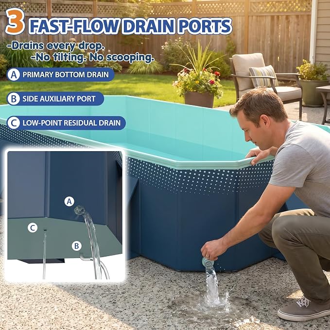 113" Foldable Pool for Adults & Kids, Large Capacity Non Inflatable Pool, Portable Hard-Side Foldable Swimming Pool, Above Ground Pool for Indoor Outdoor Backyard, Patio (Geranium Blue)