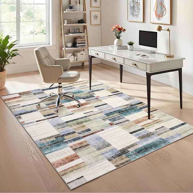 GarveeHome Washable Rug 9x12 Area Rug for Bedroom Geometric Modern Living Room Rug Farmhouse Non Slip Large Area Rug Soft Throw Rugs Stain Resistant Carpet for Dining Room Nursery Multi 9 ft x12 ft