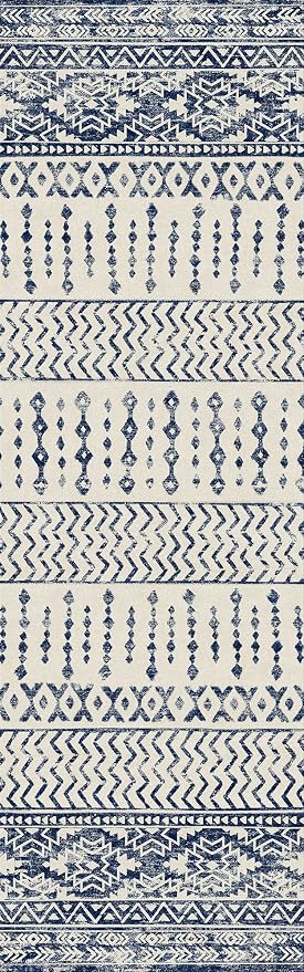 Art&Tuft 2'6"x8 Runner Rug Non Slip, Washable Rug Runners for Hallways,Blue | Low Pile, Moroccan Soft & Lighweight, Folable, Stain Resistant 2.5x8ft Carpet Runner for Entryway,Kitchen,Living Room,Bedroom