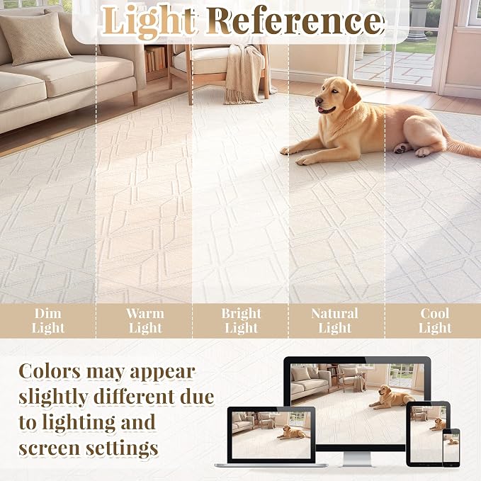 9x12 Area Rugs Washable Rug: Geometric Moroccan Farmhouse Rugs Large Living Room Rug Modern Neutral Soft Non-Slip Printed Pattern Carpet for Bedroom Dining Room Nursery Office (Beige, 9'x12')