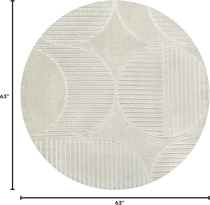 JONATHAN Y Nordby High-Low Arch Striped Ivory/Cream 5' Round Indoor/Outdoor Area Rug, Pet Friendly, Non-Shedding, Stain Resistant, Easy-Cleaning for Backyard, Patio, (SCN104B-5R)