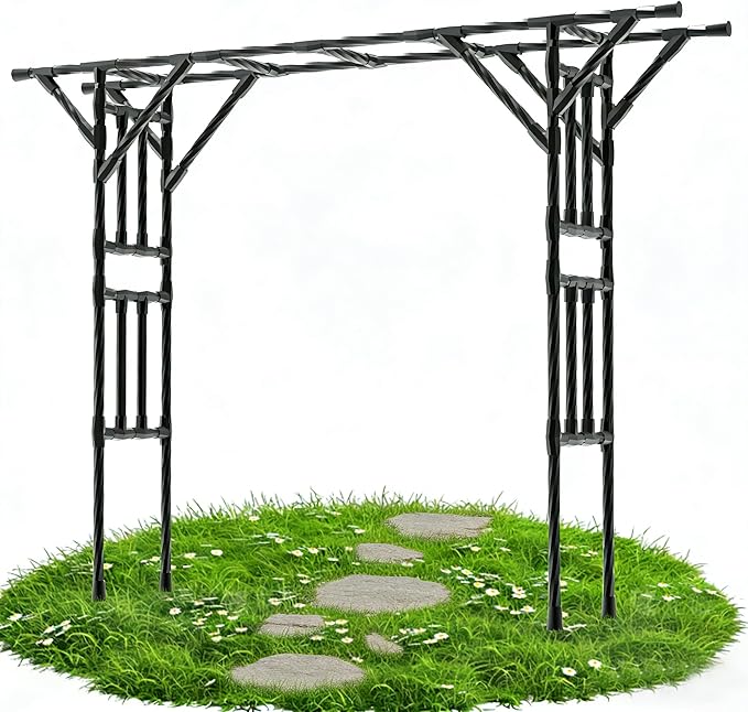 Garden Arch Trellis - 141.7" L×106.3" H Extra Large Flat Top Arbor Trellis with Coated Steel Pipe, Trellis for Climbing Plants Outdoor, Heavy Duty Abor Archway for Wedding Decor(25MM Pipe)