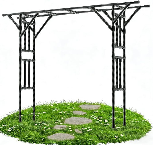Garden Arch Trellis - 141.7" L×106.3" H Extra Large Flat Top Arbor Trellis with Coated Steel Pipe, Trellis for Climbing Plants Outdoor, Heavy Duty Abor Archway for Wedding Decor(25MM Pipe)