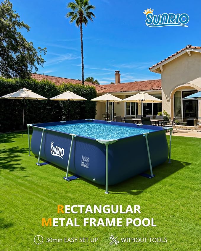 Metal Pro 10' X 79" X 26" Rectangle Pool Durable Steel Frame Above Ground Pool for Outdoor Backyard Swimming Pool Suitable Friends Family Adults Kids