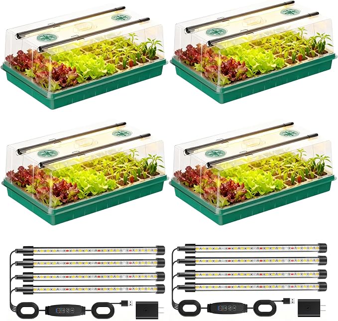 Seed Starter Trays with Grow Lights, Grow Lights for Seed Starting Kit, Timming Set, Indoor Plant Growing Kit for Gardeners, Germination Trays Kits, Gardening Gifts for Women, Mom Gifts (240 Cells)