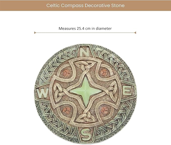 Bits and Pieces - Glow in the Dark Celtic Compass Garden Stone - Irish Garden Decor Yard Art Accent - 10" x 10" Round Durable Polyresin Stepping Pavers for Landscaping and Outdoor Pathways