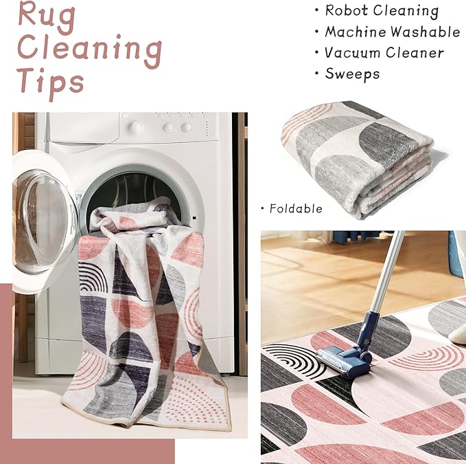 Pink Runner Rug Washable,Boho 2x8 Area Rugs Non Slip Modern Abstract | Long Throw Carpet for Hallways Kitchen Bedroom Entryway Bathroom Laundry Soft Low Pile Floor Indoor Bohemian Pink and Grey