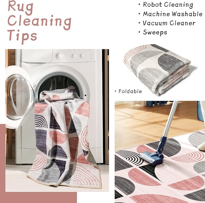 Pink Rug Washable,6x9 Area Rugs Non Slip Modern Abstract Large | Throw Carpet for Living Room Bedroom Dining Room Boho Soft Low Pile Floor Indoor Bohemian Pink and Grey